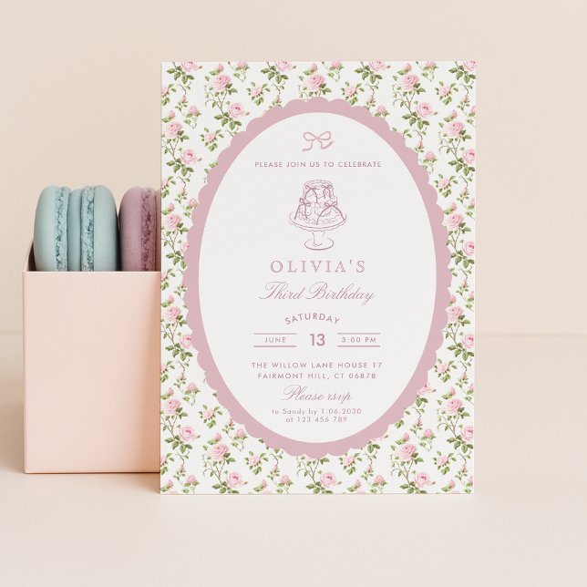 Grandmillennial  Vintage Floral Birthda Invitation Inbjudningar (Skapare uppladdad)