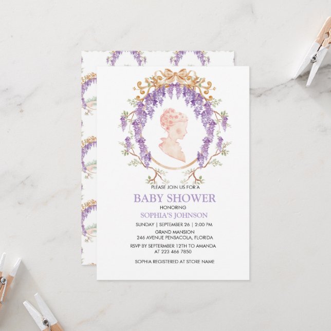 Grandmillennial Wisteria Baby Shower Invitation Inbjudningar (Fram/Back In Situ)