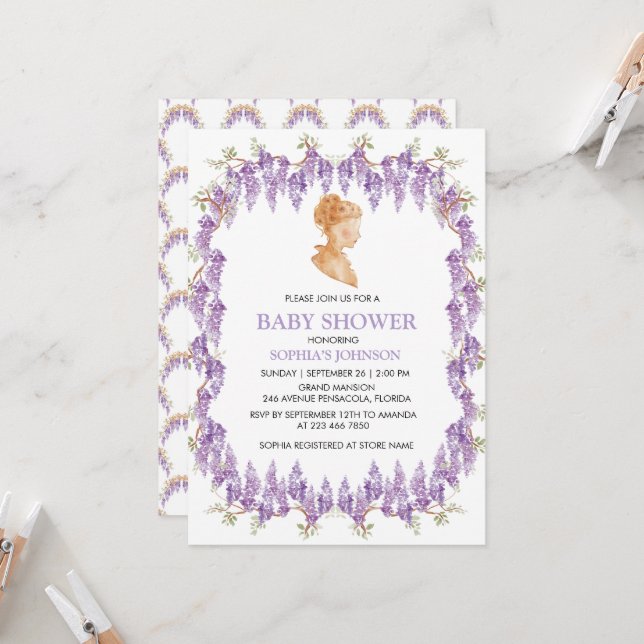 Grandmillennial Wisteria Baby Shower Invitation Inbjudningar (Fram/Back In Situ)