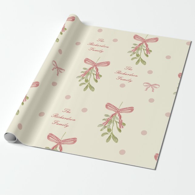 Grandmillennialslöjor Misteltoe Preppy jul Presentpapper (Utrullad)