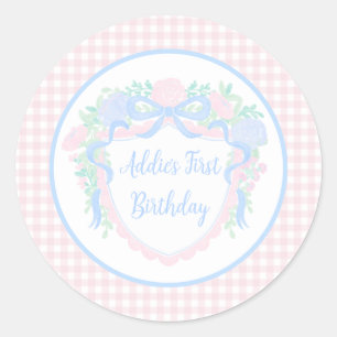GrandMillennium Blommigt Gingham Preppy Birthday Runt Klistermärke