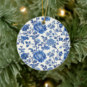 GrandMillennium Blue and White Blommigt Chinoiseri Julgransprydnad Keramik