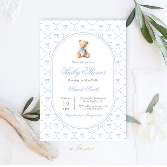 GrandMillennium Bow Baby Shower Boy Inbjudningar (Skapare uppladdad)