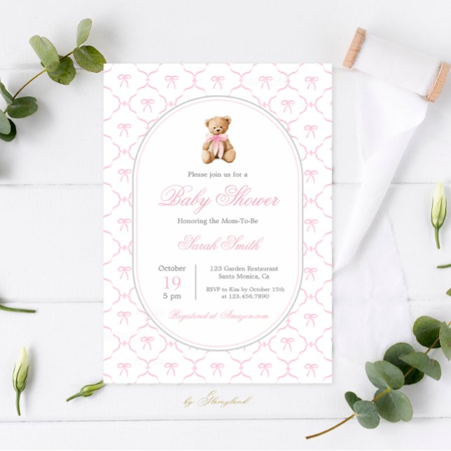 GrandMillennium Bow Baby Shower Girl Inbjudningar (Skapare uppladdad)