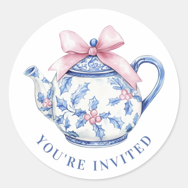 GrandMillennium jul Tea Pot Runt Klistermärke (Framsida)