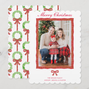 GrandMillennium Preppy Red Tartan Bow Garland Julkort