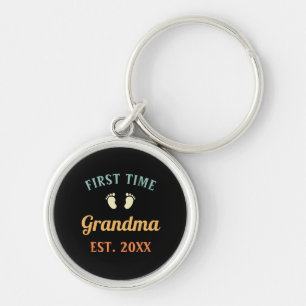 Grandmor Abuela Nonna Grammy First Time Grandma Rund Silverfärgad Nyckelring