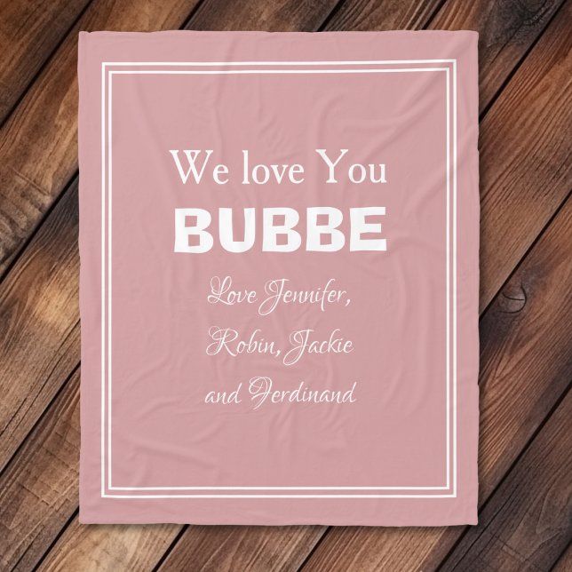 Grandmor Bubbe Anpassningsbar Barnbarn Kärlek You  Fleecefilt ("We Love You BUBBE" Personalized Cute Cuddly Pink Fleece Blanket for Granny.)