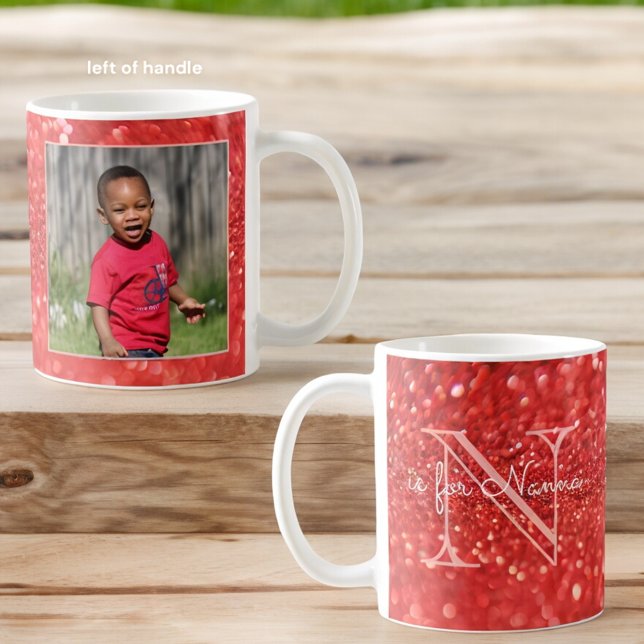 Grandmor Nanna Monogram Initial Coral Photo Kaffemugg (custom photo mug front and back)