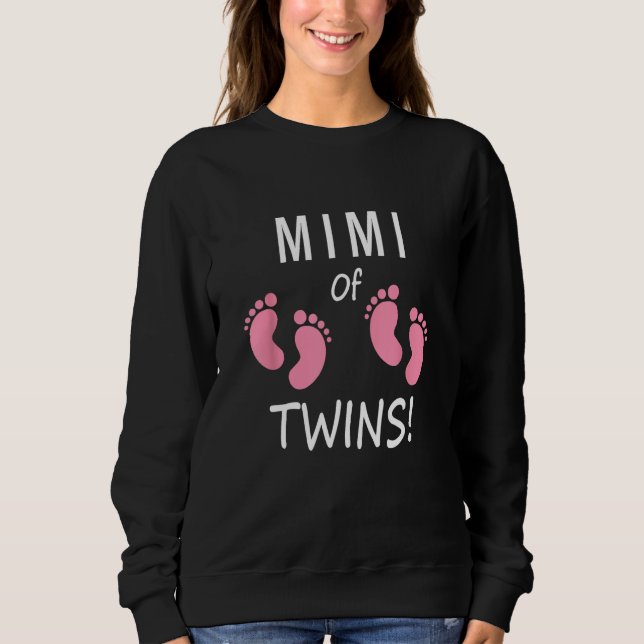 Grandmother Mimi of Twin Girls Pink Baby Footprint T Shirt (Framsida)