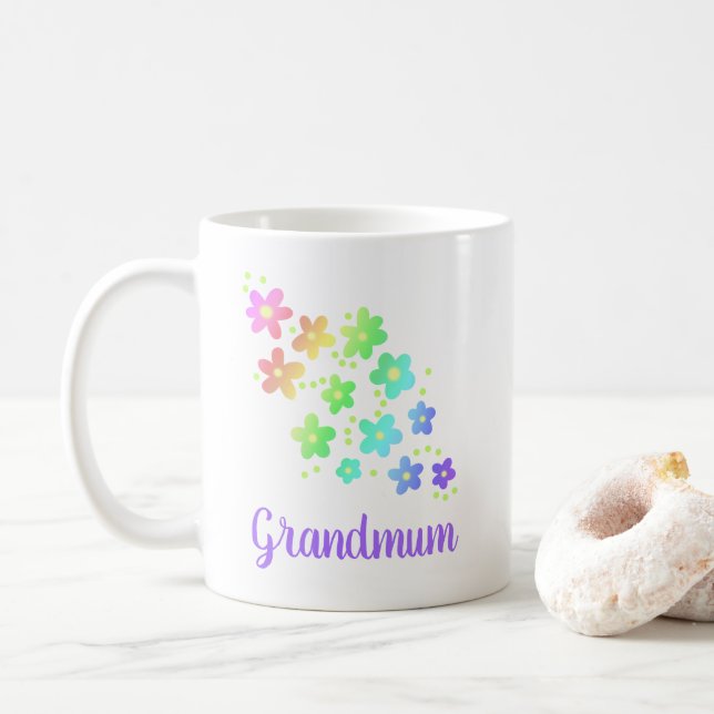 Grandmum Rainbow Flowers Mugg (Med munk)
