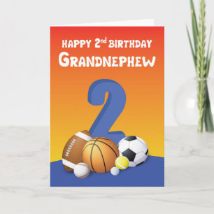 Grandnephew 2:a Birthday Sports Bollar Kort