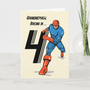 Grandnephew 4e födelsedagen Superhjälte Kort