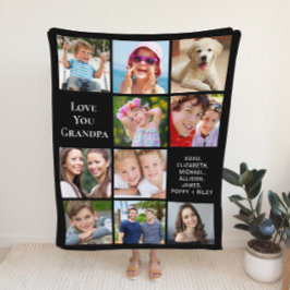 Grandpa 10 Photo Collage Black Fleecefilt