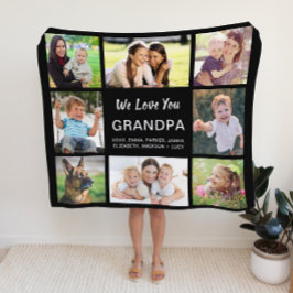 Grandpa 8 Photo Collage Black Fleecefilt