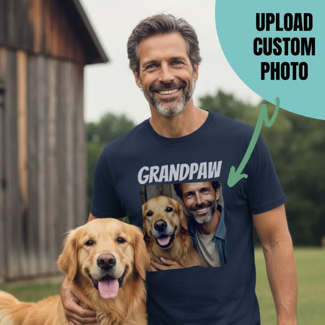 Grandpa Anpassningsbar Photo Grandpaw Hund Navy T Shirt (Grandpa Custom Photo Grandpaw Dog Navy T-Shirt)