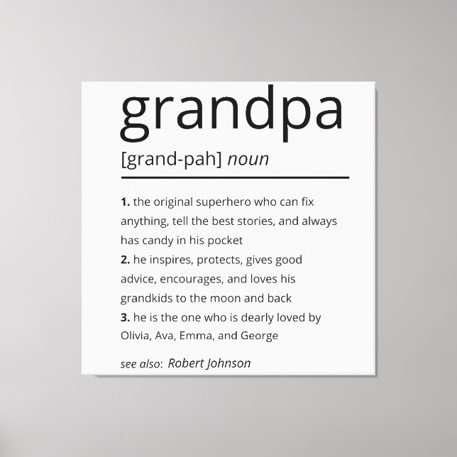 Grandpa Definition, Anpassningsbar Grandpa Gift Bi Canvastryck (Framsida)