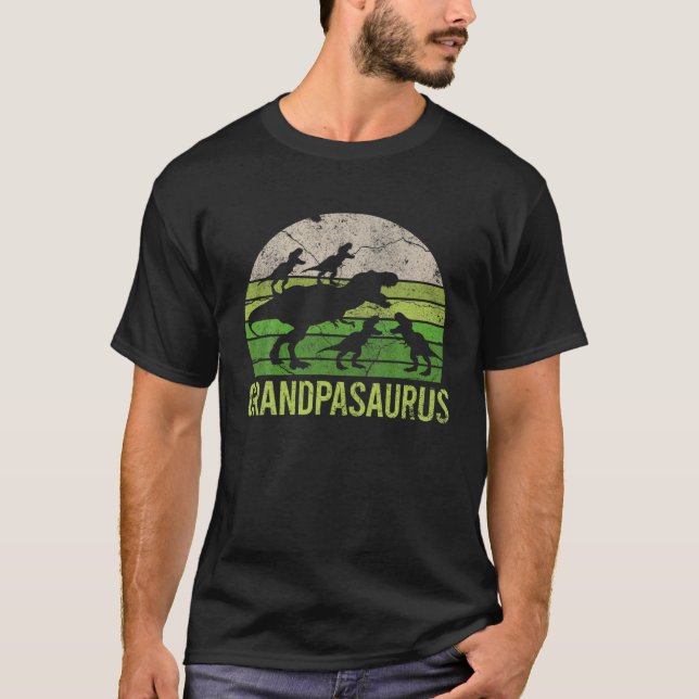 Grandpa Dinosaur Dad Gift Tee Funny 4 Four Kid Gra (Framsida)