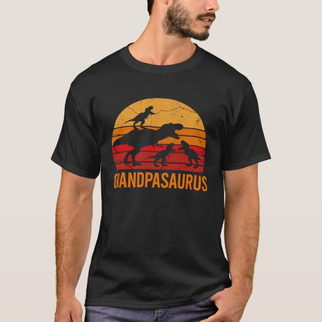 Grandpa Dinosaur Daddy  3 Three Kids Grandpasaurus T Shirt (Framsida)