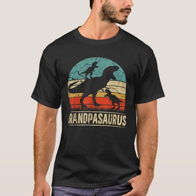 Grandpa Dinosaur T Rex Grandpasaurus 2-barnfamilje Shirt (Framsida)