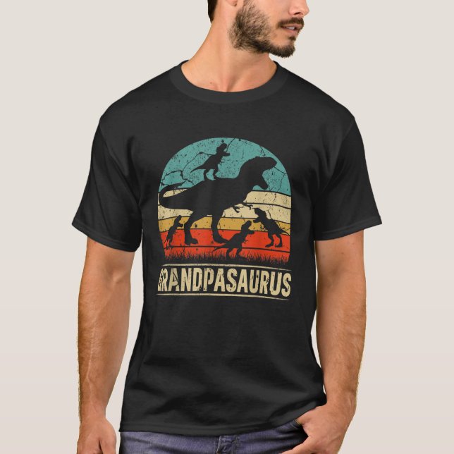 Grandpa Dinosaur T Rex Grandpasaurus 4-barnfamilje T Shirt (Framsida)