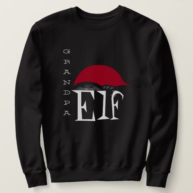 Grandpa Elf Helgdag jul Cat Black White Lång Ärmad Tröja (Design framsida)