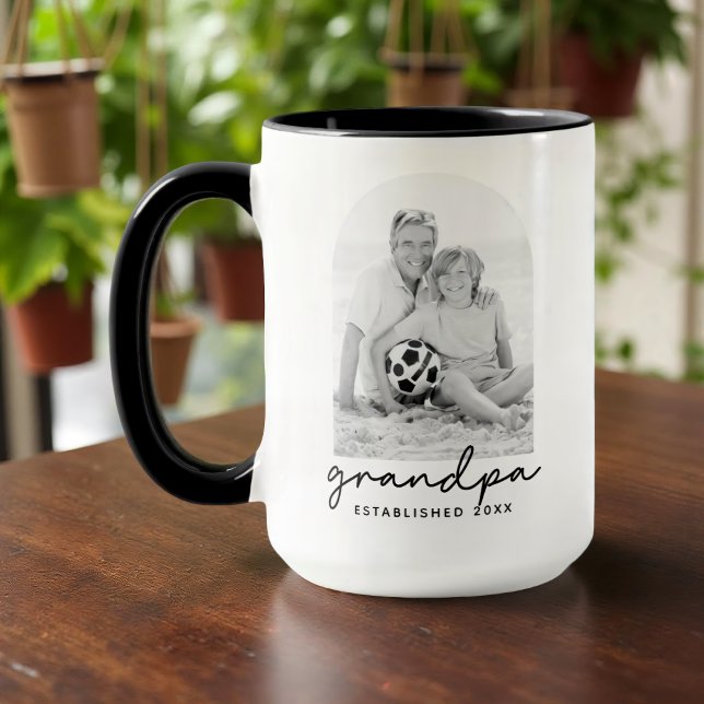 Grandpa Established 20XX Modern Simple Photo Mugg (Skapare uppladdad)