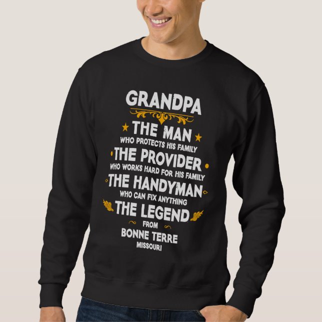 Grandpa family Quote USA City Bonne Terre Missouri Lång Ärmad Tröja (Framsida)