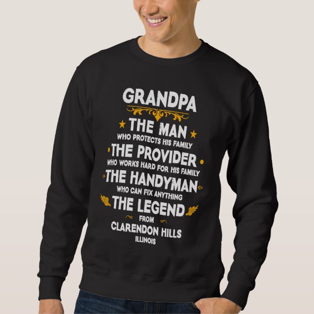 Grandpa family Quote USA City Clarendon Hills Illi Lång Ärmad Tröja (Framsida)