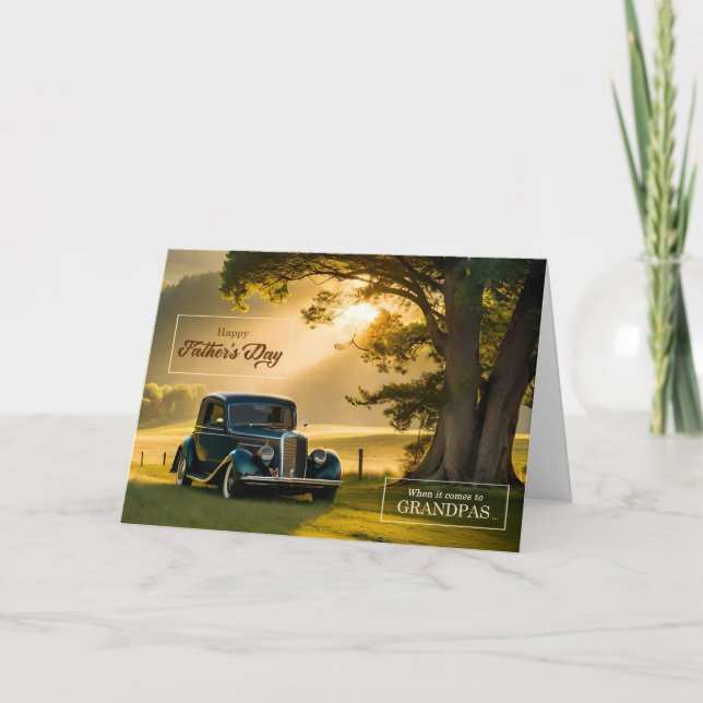 Grandpa Fars dag Classic Car i sommarskugga Helgkort (Framsida)