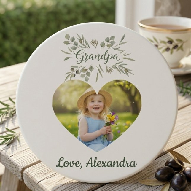 Grandpa Gift Coaster - Heart Photo & Eucalyptus Underlägg (Grandpa photo drink coaster)