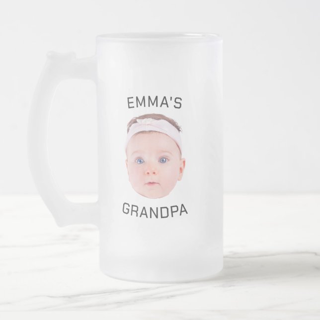 Grandpa Gift Mugg, Anpassningsbar Baby Ansikte, Ph Frostat Ölglas (Vänster)