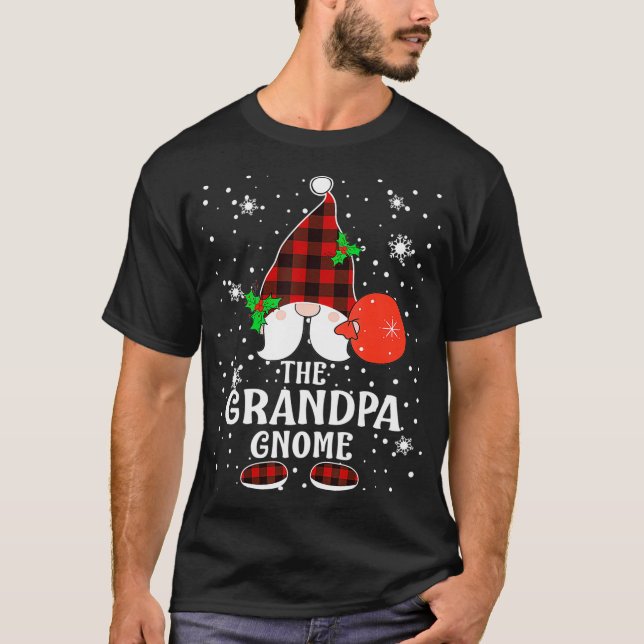 Grandpa Gnome Buffalo Plaid Matching Family Christ T Shirt (Framsida)