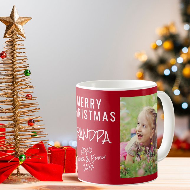 Grandpa God jul Red Photo Kaffemugg (Skapare uppladdad)