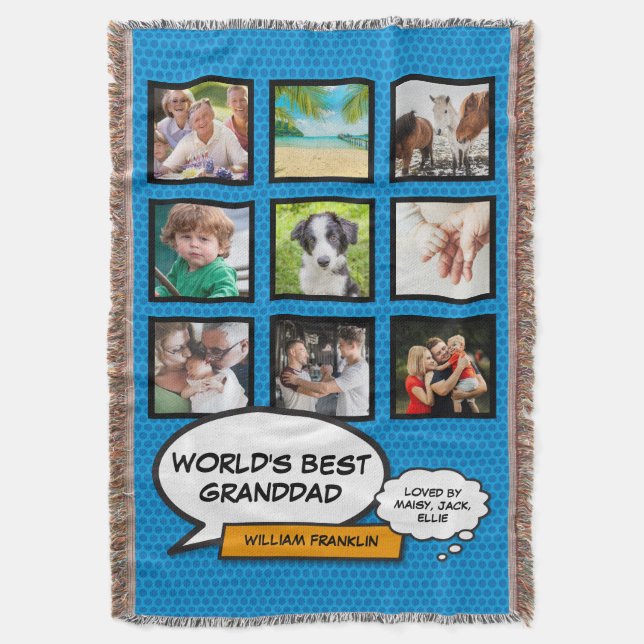 Grandpa Grandad Modern Photo Collage Roligt Blue Filt (Framsidan Vertikal)