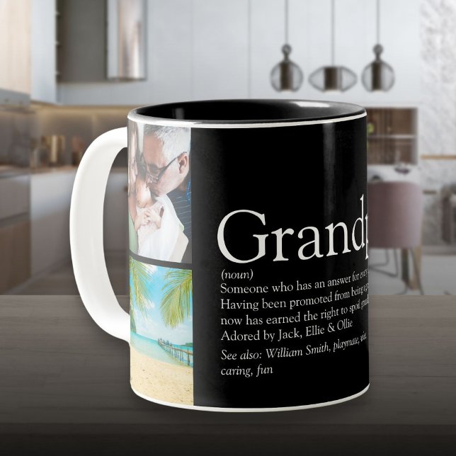 Grandpa Grandad Pappa Definition 4 Photo Black Två-Tonad Mugg (Grandpa Grandad Papa Definition 4 Photo Black Two-Tone Coffee Mug)