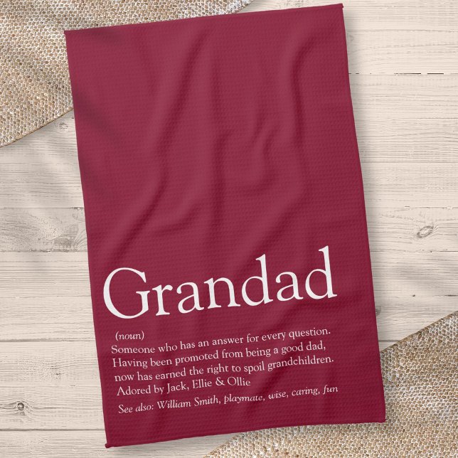 Grandpa Grandad Pappa Definition Roligt Burgundy Kökshandduk (Grandpa Grandad Papa Definition Fun Burgundy Kitchen Towel)