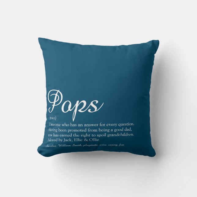 Grandpa, Grandfather, Pappa Definition Script Blue Kudde (Framsida)