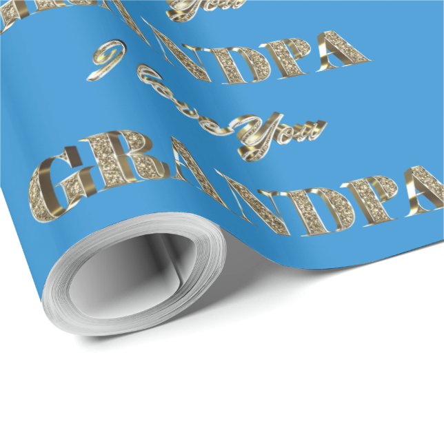 Grandpa I Kärlek You Blue Guld Sparkles Typography Presentpapper (Rullad Hörn)