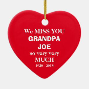 Grandpa Joe in Loving Memory Script + Family Namn Julgransprydnad Keramik