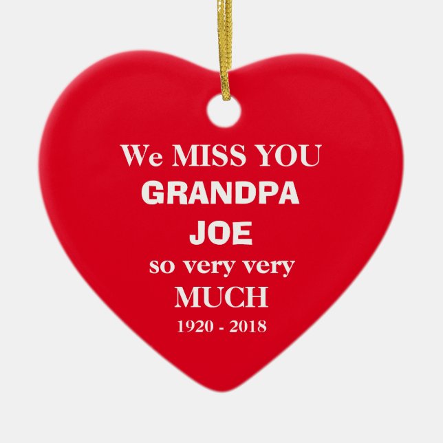 Grandpa Joe in Loving Memory Script + Family Namn Julgransprydnad Keramik (Framsidan)