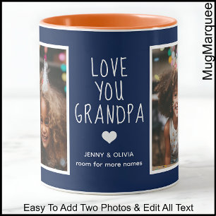Grandpa Kärlek You 2 Photos Modern Navy Blue C41 Mugg