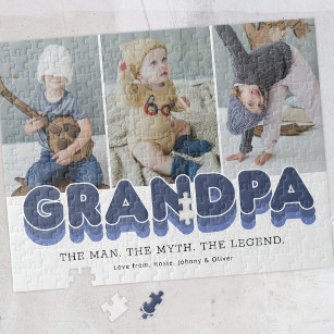 Grandpa Man Myth Legend 3 Photo Jigszle Puzzle Pussel