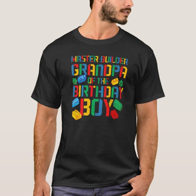 Grandpa Master Builder Bygger Bricks Blocks Fami T Shirt (Framsida)