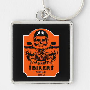 Grandpa Motorcykel Rider Fyrkantig Silverfärgad Nyckelring