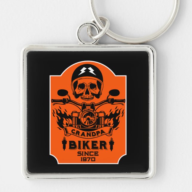 Grandpa Motorcykel Rider Fyrkantig Silverfärgad Nyckelring (Framsidan)
