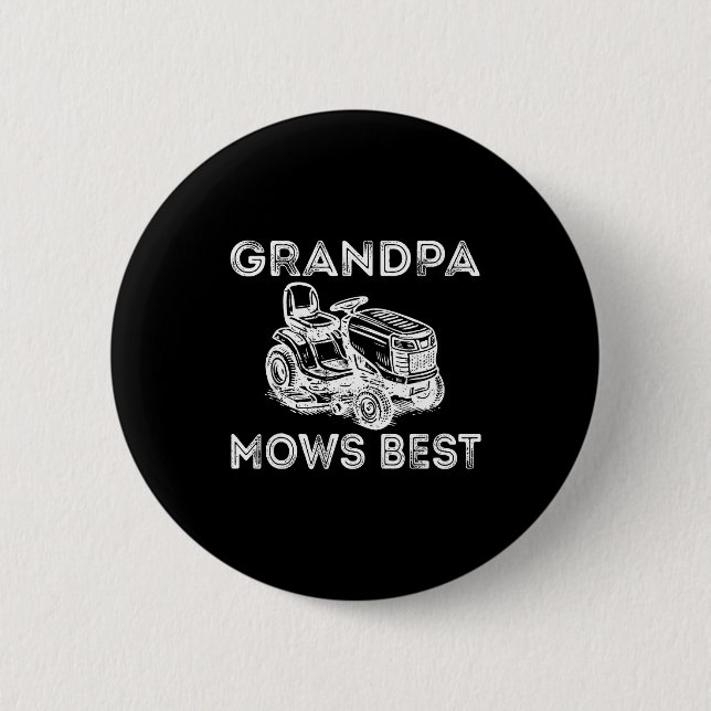 Grandpa Mows Funny Lawn Mower Father's Day Papa  Knapp (Framsida)