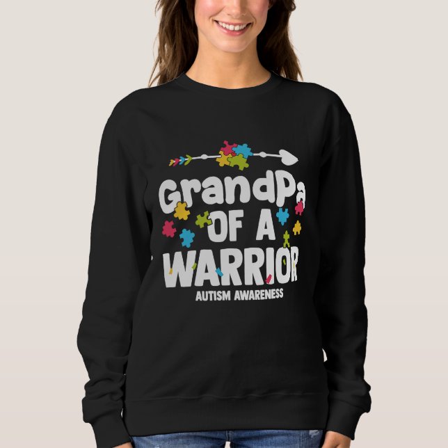 GrandPa of a Warriors Autism Family Puzzle Awarene T Shirt (Framsida)
