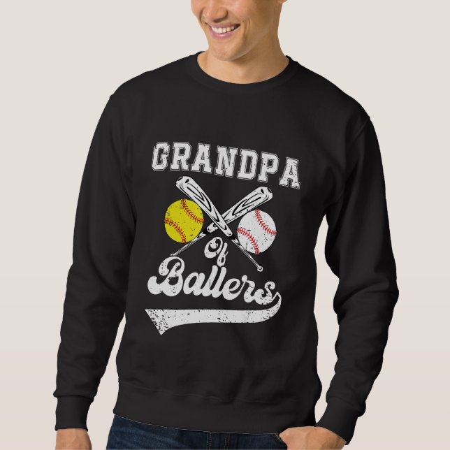 Grandpa Of Ballers Softball Baseball Player Father Lång Ärmad Tröja (Framsida)