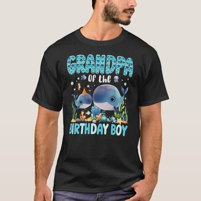 Grandpa Of The Birthday Boy Sea Fish Aquarium Sea  T Shirt (Framsida)